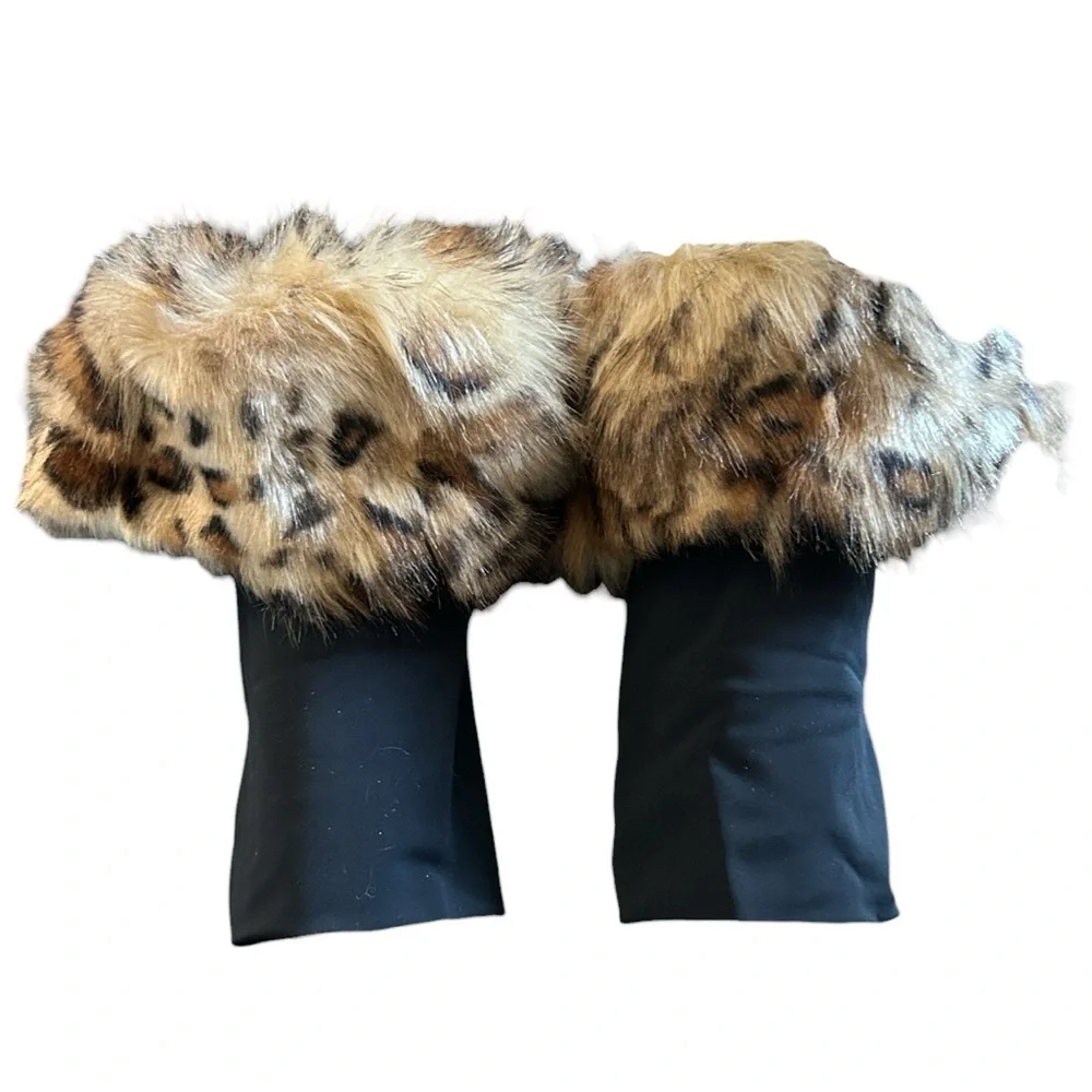Cuffminks Leopard Faux Fur Cuffs Fingerless Wrist Warmers Gloves